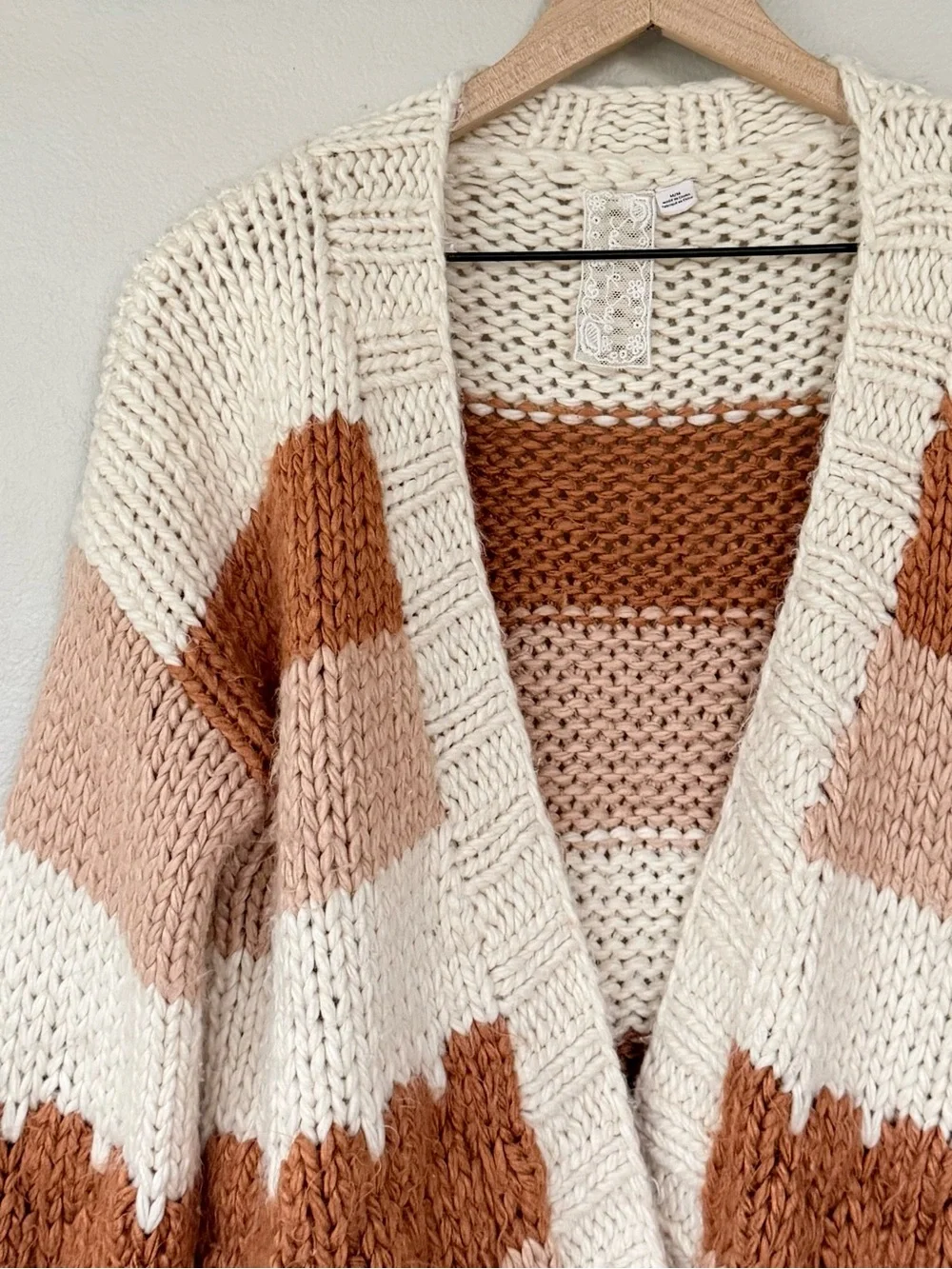ANTHROPOLOGIE M Sadie & Sage Textured Stripe Sweater Chunky Cable Knit Cardigan